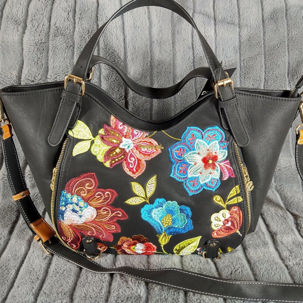 DESIGUAL Bols Rotterdam Caribou Embroidered Flowers Crossbody Bag Purse NEW